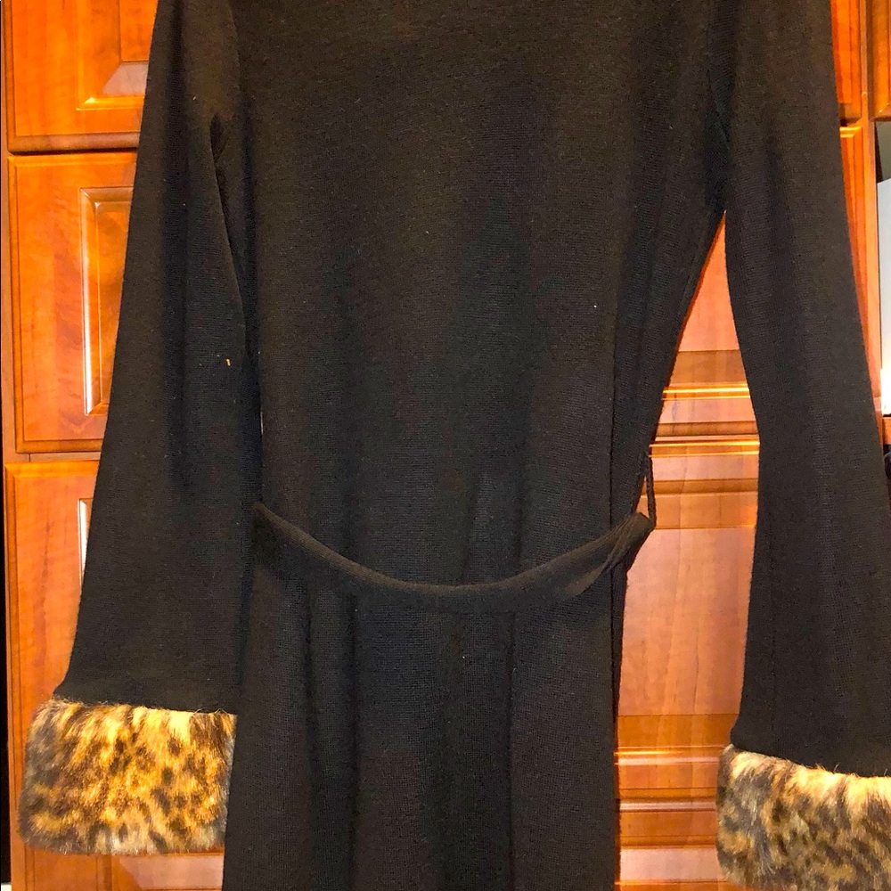 INC faux fur lined long cardigan